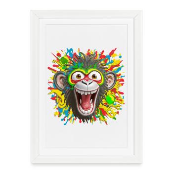 Portrait/Tête de Singe Rasta Coloré Eclaté de Rire - Affiche encadrée (27 × 37 cm) - blanc - Devant