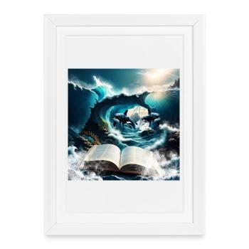 Un épaulard steampunk nageant dans la vague. - Affiche encadrée (27 × 37 cm) - blanc - Devant