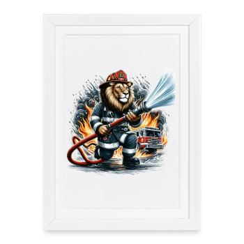 Fire Truck Lion Gift - Framed poster (27 × 37 cm) - white - Front
