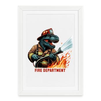 Fire Brigade T-Rex Gift - Framed poster (27 × 37 cm) - white - Front