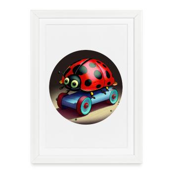 Ladybug on skateboard - Framed poster (27 × 37 cm) - white - Front