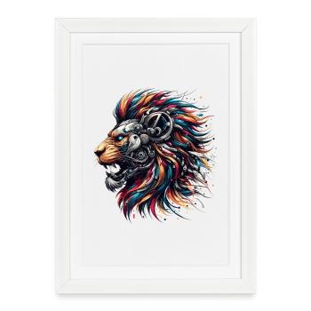 Lion Cyborg Robot Page cadeau - Affiche encadrée (27 × 37 cm) - blanc - Devant