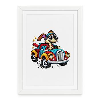 Chiot Rapide en Voiture Colorée Tee - Affiche encadrée (27 × 37 cm) - blanc - Devant