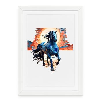 Illustration élégante de cheval bleu - Affiche encadrée (27 × 37 cm) - blanc - Devant