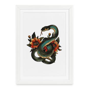 Mystic Snake with Floral Accents - Framed poster (27 × 37 cm) - white - Front
