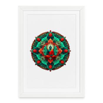 Bouddha Mandala sarcelle - Affiche encadrée (27 × 37 cm) - blanc - Devant