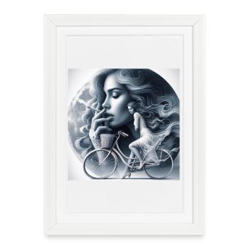 Dreamy Moonlit Cyclist Artwork - Framed poster (27 × 37 cm) - white - Front