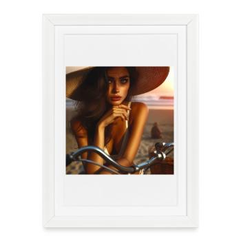 Chic de plage au coucher de soleil à vélo - Affiche encadrée (27 × 37 cm) - blanc - Devant