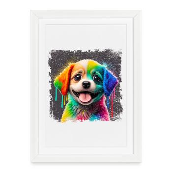 painted cheerful little dog very colorful - Framed poster (27 × 37 cm) - white - Front