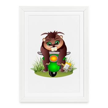 BEAVER CARTOON - DEUX-ROUES ÉLECTRIQUES - Mobilité - Affiche encadrée (27 × 37 cm) - blanc - Devant