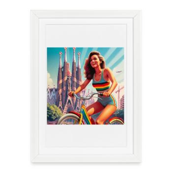 Vintage rainbow bike with pinup - Framed poster (27 × 37 cm) - white - Front