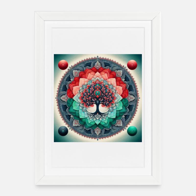 Arbre mandala en nuances vives - Affiche encadrée (27 × 37 cm) - blanc