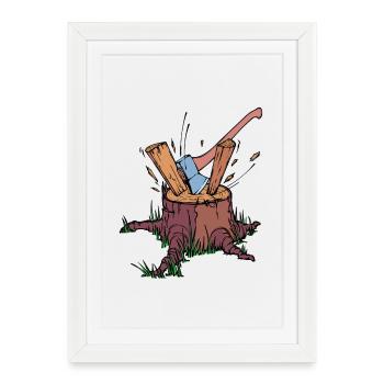 Arbre Cutter Hache Bois Bûcheron Travaux Forestiers - Affiche encadrée (27 × 37 cm) - blanc - Devant