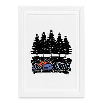 Arbre bois scie bûcheron boiserie arbre cutter - Affiche encadrée (27 × 37 cm) - blanc - Devant