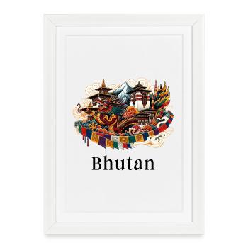 Dragon du Bhoutan Thimphu Himalaya - Affiche encadrée (27 × 37 cm) - blanc - Devant