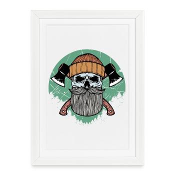 Bûcheron hache boiserie bois solide mètre - Affiche encadrée (27 × 37 cm) - blanc - Devant