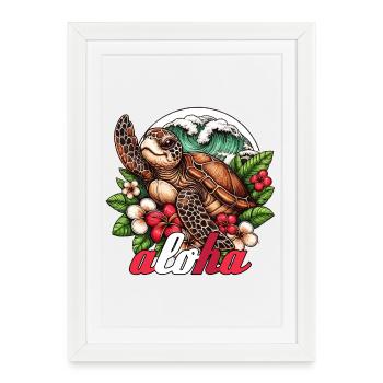 Aloha tortue Hawaï cadeau - Affiche encadrée (27 × 37 cm) - blanc - Devant