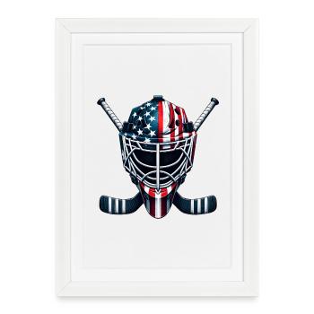 Hockey sur glace USA Drapeaux Casque Sport - Affiche encadrée (27 × 37 cm) - blanc - Devant