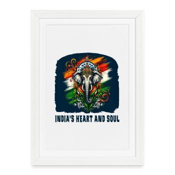 Éléphant indien avec drapeau national - Affiche encadrée (27 × 37 cm) - blanc - Devant