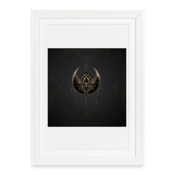 Superbe lune noire dorée avec fleur de lotus. - Affiche encadrée (27 × 37 cm) - blanc - Devant