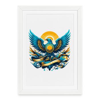 Kazakhstan Aigle Drapeau Drapeau Cadeau Dynamique - Affiche encadrée (27 × 37 cm) - blanc - Devant