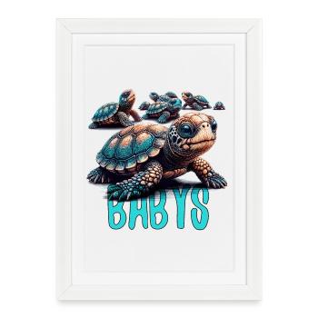 Tortue tortues bébés cadeau - Affiche encadrée (27 × 37 cm) - blanc - Devant