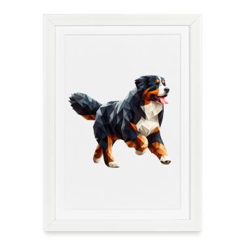 Bernese Mountain Dog Origami 3D Geometric - Framed poster (27 × 37 cm) - white - Front