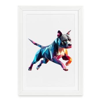 chien Staffordshire bull terrier origami 3d - Affiche encadrée (27 × 37 cm) - blanc - Devant
