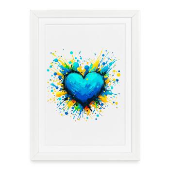 Coeur d’Ukraine avec des touches de couleur fraîches en bleu jaune - Affiche encadrée (27 × 37 cm) - blanc - Devant