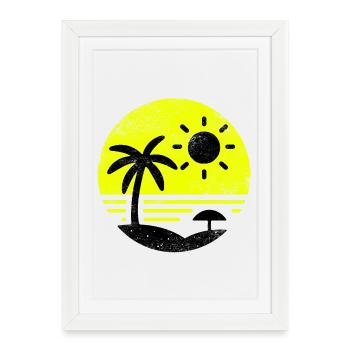 Plage Vintage Noir Jaune - Affiche encadrée (27 × 37 cm) - blanc - Devant