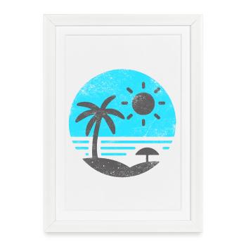 Vintage Beach Blue Grey - Framed poster (27 × 37 cm) - white - Front