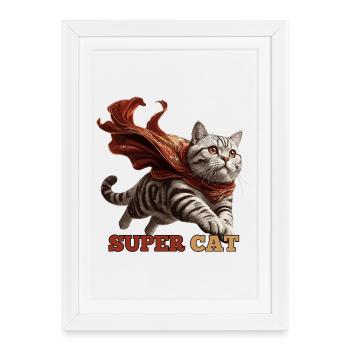 Super Cat British Shorthair BKH Tabby - Framed poster (27 × 37 cm) - white - Front