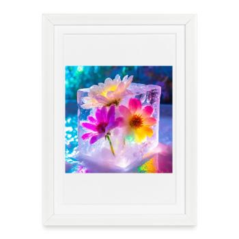 Fleurs dans la glace - Affiche encadrée (27 × 37 cm) - blanc - Devant