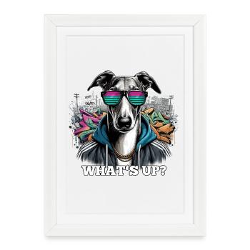 Greyhound : Que se passe-t-il ? Cadeau de chien Graffiti - Affiche encadrée (27 × 37 cm) - blanc - Devant