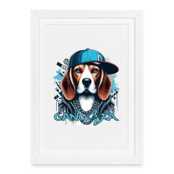 Cadeau Cappy pour chien Beagle Gangsta - Affiche encadrée (27 × 37 cm) - blanc - Devant