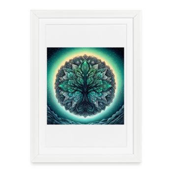 Mandala arbre en vert d’eau - Affiche encadrée (27 × 37 cm) - blanc - Devant