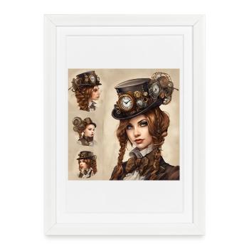 Belle fille dans le style steampunk - Affiche encadrée (27 × 37 cm) - blanc - Devant