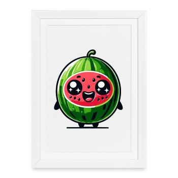 Watermelon Whimsy : la joie juteuse - Affiche encadrée (27 × 37 cm) - blanc - Devant