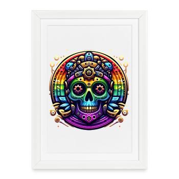 Crâne arc-en-ciel métallique 2 - Affiche encadrée (27 × 37 cm) - blanc - Devant