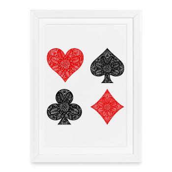 Casino Poker Jeu de cartes Jeux de hasard Poker - Affiche encadrée (27 × 37 cm) - blanc - Devant