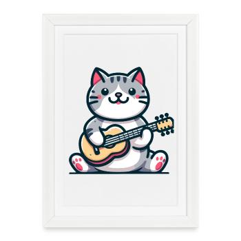Le chat qui gratte la guitare - Affiche encadrée (27 × 37 cm) - blanc - Devant