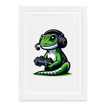Gecko Gamer : Maîtriser la jungle des joysticks - Affiche encadrée (27 × 37 cm) - blanc - Devant