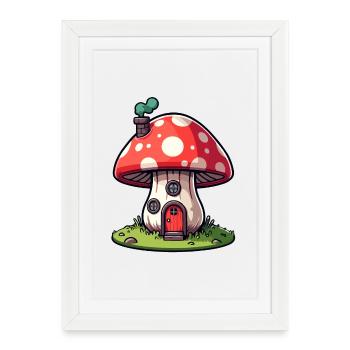 Maison champignon enchantée : la demeure fongique - Affiche encadrée (27 × 37 cm) - blanc - Devant