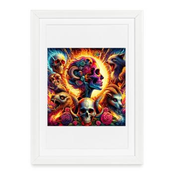 Crânes de fleurs vibrantes et chlorols - Affiche encadrée (27 × 37 cm) - blanc - Devant