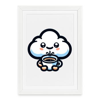 Cumulus de caféine : le nuage joyeux - Affiche encadrée (27 × 37 cm) - blanc - Devant