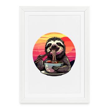 Funny Sloth Ramen Noodles Sloths Japan Retro - Framed poster (27 × 37 cm) - white - Front