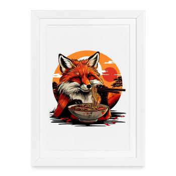 Nouilles Fox Ramen Japon Renards rétro vintage - Affiche encadrée (27 × 37 cm) - blanc - Devant