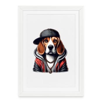 Cadeau Cappy pour chien Beagle Gangsta - Affiche encadrée (27 × 37 cm) - blanc - Devant