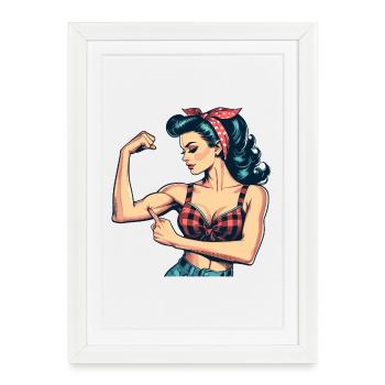 Cadeau de biceps rockabilly femme forte force - Affiche encadrée (27 × 37 cm) - blanc - Devant