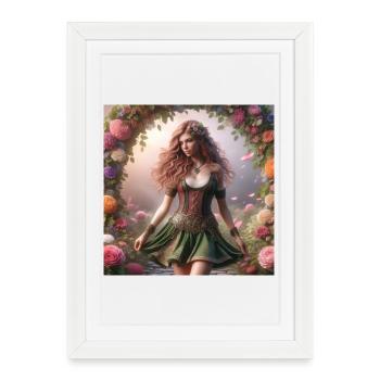 Femme celtique dans une arche de fleurs - Affiche encadrée (27 × 37 cm) - blanc - Devant